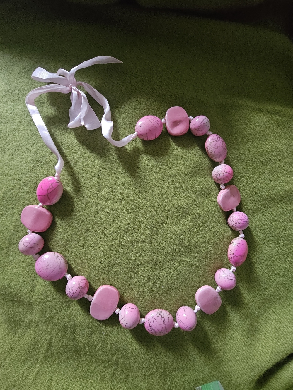 Pink Beaded Ribbon-Tie Necklace - Women Jewelry